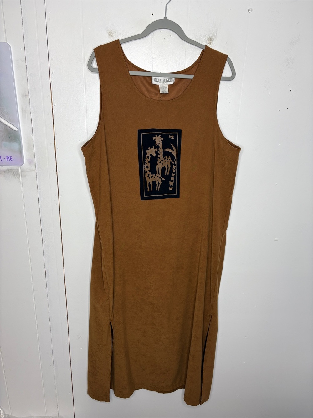 Vintage Dress Barn Dress Womens 14W Maxi Soft Brown Grunge Boho 90s Giraffe